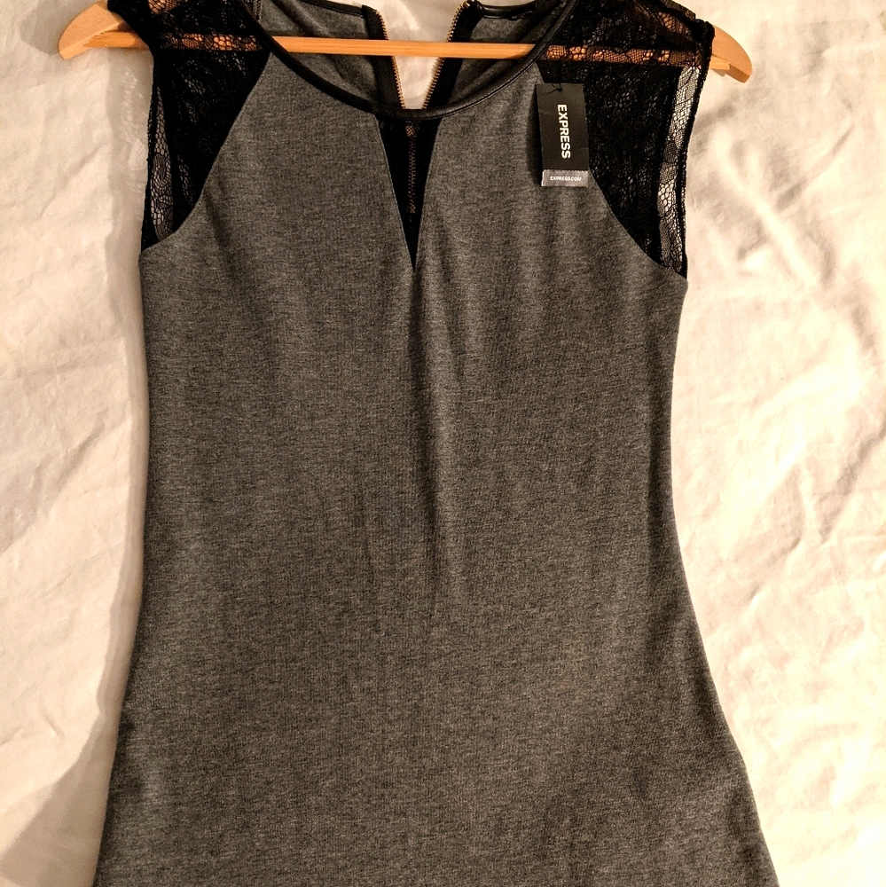 NWT Express Fitted Lace & Leather Trim Top